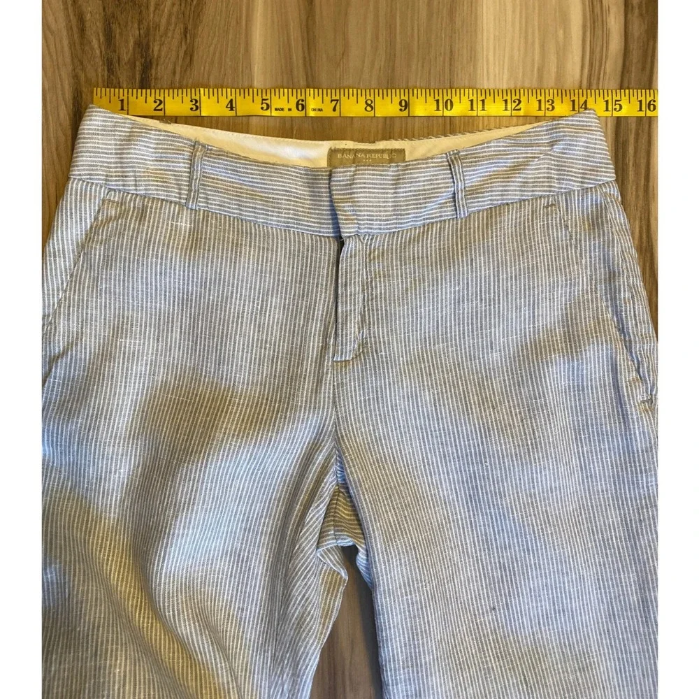 Banana Republic Martin Fit Linen Pants Blue White Seersucker Stripe Womens 2
